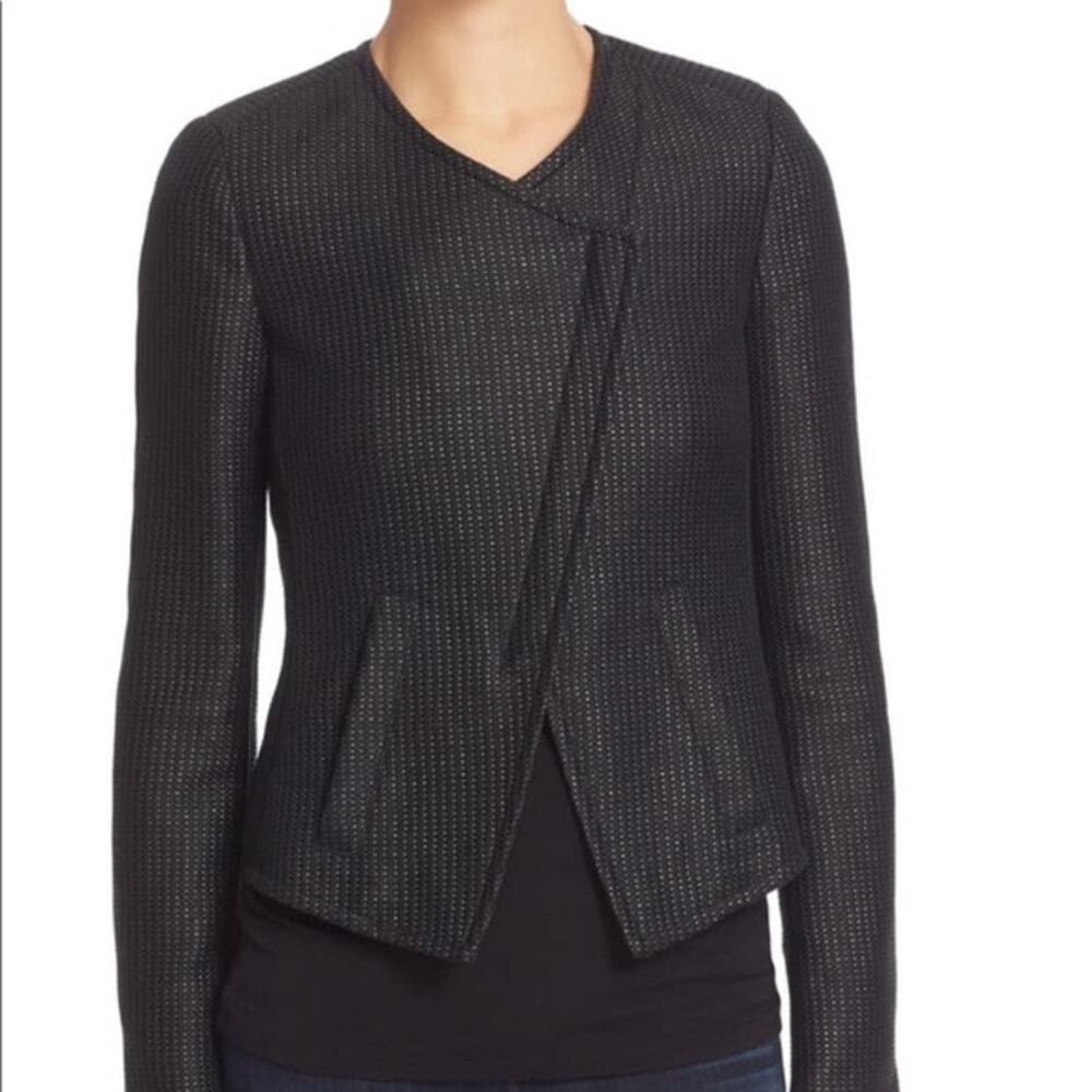 AYR Deconstructed Moto Jacket Tweed Asymmetrical Collarless Blazer Black Texture